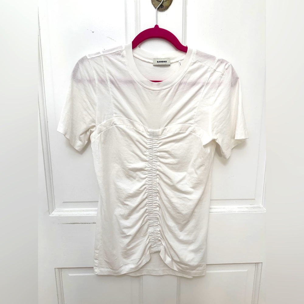 Sandro Corset Effect Tee, White, Size 1 (Small)